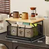 Estante de almacenamiento de escritorio, soporte para cafetera de encimera, estante de almacenamiento en capas tipo cajón, estante de almacenamiento de bocadillos y portavasos