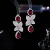 Pendientes Flor de Zirconia Gota de Agua de Alto Lujo y Elegancia con Pasador de Plata s925 Pendientes Largos Elegantes para Novia Cena para Mujeres