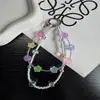 Cordão de Celular com Correntes Duplas, Flores e Cristais em Cores Dopamina da Moda, Mini Chaveiro, Pingente de Bolsa