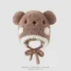 Chapéus infantis de outono e inverno, chapéus de tricô com desenhos para meninas, com forro, proteção para as orelhas, à prova de vento, chapéus de tricô de pelúcia, toucas estilo coreano