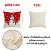 Funda de almohada de lino navideña en tono gris vintage con estampado de casa de troncos a cuadros y trineo, funda de cojín para decoración del hogar