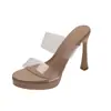 Sandalias de tacón alto transparentes estilo francés con punta redonda para mujer, destalonadas, que aumentan la altura, plataforma impermeable, pantuflas de tacón alto, estilo vacacional