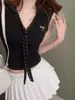 Camiseta de Manga Longa com Patchwork de Fita de Bolinhas para Mulheres, Novo Estilo da Moda Coreana de Outono, Top Tendência Justo que Marca a Cintura