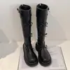 Botas de plataforma retro estilo británico en color marrón, botas altas para mujer, nueva colección de otoño 2026, color Maillard, efecto adelgazante, botas de montar