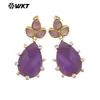 WT-E756 Brincos Clássicos Exquisitos para Mulheres Pedra Natural Multicolor Opcional Forma de Gota Zircônia Incrustada Joia