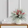 Simulação transfronteiriça plantas verdes pinho de Natal e ramos de cipreste buquê de frutas vermelhas arranjo de flores diy decoração acessórios de flores artificiais ornamentos para casa