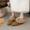 Pantuflas Peludas Cuadradas Estilo Perezoso para Mujer, Otoño/Invierno, Suela Suave, Forro de Felpa, Cálidas, Para Usar Afuera, Sin Cordones, Mocasines para Personas Perezosas, Pantuflas de Algodón