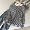 Camiseta de Protección Solar Suave Versátil a Rayas Estilo Coreano Verano Algodón de Bambú Cuello Redondo Holgada Camiseta de Manga Larga Fina para Aire Acondicionado para Mujer