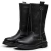 Botas Largas de Lana Genuina con Cremallera Lateral Transfronteriza Patrón Rugoso para Mujer Estilo Europeo y Americano Británico Botines de Primera Capa Piel Genuina Punta Redonda Modernos