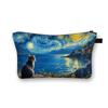 Cross-border nova pintura a óleo animal bolsa de cosméticos poliéster gato bonito impresso embreagem bolsa de armazenamento de maquiagem bolsa de noite
