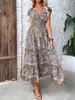 Vestido Largo de Algodón de Color Sólido con Cuello Redondo y Manga Corta, Estilo Vacacional Popular Transfronterizo 2024, Estilo Elegante de Primavera y Verano