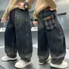 Jeans Holgados Rectos de Otoño para Niños, Pantalones Nuevos de Patchwork Primavera-Otoño 2026 para Niños Mayores, Pantalones Infantiles de Moda al por Mayor Transfronterizo