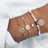 Conjunto de joias transfronteiriças europeu e americano com peças redondas cravejadas de diamantes, pulseira geométrica personalizada com contas feitas à mão Árvore da Vida conjunto de quatro peças