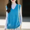 Chaleco de Punto de Lana Cachemir con Cuello en V para Mujer, Nuevo Otoño/Invierno 2026, Color Sólido, Cepillado, Lentejuelas, Sin Mangas, Chaleco para Superponer