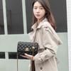 Bolso de Cuero Genuino de Lujo Ligero para Mujer, Bolso de Mujer Estilo Acolchado Pequeño Fragante a la Moda con Cadena de Bolas Doradas, Cruzado, de Un Solo Hombro, Bolso Cuadrado Pequeño Versátil