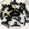 Set de Pinzas para el Cabello para Mujer, Diseño Negro Mixto, Estilo Coreano Trendy, Pinza de Tiburón para el Cabello con Lazo