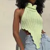 2022 Verão Amazon Europeu e Americano Sexy Costas Nuas Cor Sólida Gola Alta Irregular Tricô Colete Slim Fit Comércio Exterior Suéter