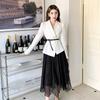 Foto real en stock elegante traje estilo Chanel de socialité chaqueta + falda combinable