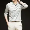 Nova Camisa Casual Masculina da Moda para Primavera e Outono, Manga Longa com Gola de Lapela Respirável para Homens de Meia-Idade e Jovens, Versátil e Estilosa para o Dia a Dia
