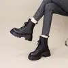 Botas Martin de Suela Gruesa para Aumentar Altura para Mujer 2026 Otoño/Invierno Zapatos de Piel Estilo Británico Botines con Peluche Tacón Grueso Botines Cortos