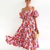 2027 Nuevo Ropa Europea y Americana Transfronteriza para Mujer Estampado Bohemio de un Solo Hombro Estilo Vacacional Sexy Vestido Holgado
