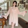 Camisola de veludo dourado outono e inverno Pure Desire Camisola de alta classe para mulheres Camisola suave Camisola com suspensórios decotados Camisola de manga comprida