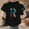 Comercio Electrónico Transfronterizo~Camiseta de Manga Corta de Alta Gama con Etiqueta Cortada Reductora de Edad Estampada con Letras Base Curva Cuello Redondo Ajustada