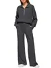 Conjunto de 2 piezas para mujer de Amazon Europa y América 2024 Sudadera con media cremallera Pantalones deportivos de pierna ancha Traje casual para mujer