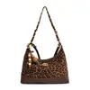 Bolso de Mano Bordado de Punto de Diamante Simple Estilo Coreano 2026 Otoño Nueva Moda Casual Retro Estampado de Leopardo Bolso de Hombro Mujer