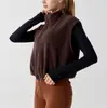 Colete com Zíper Gola Alta de Veludo Ollie Personalizado Transfronteiriço Feminino Outono Inverno Esportivo Quente Casual Jaqueta Colete Sem Manga Plus Velvet