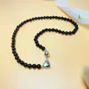 Collar con corazón magnético de ágata negra natural de plata S925, estilo frío, súper hada, para hombres y mujeres, regalo para parejas, collar que combina con todo.