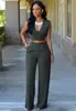 Ropa Sexy para Mujer Estilo Europeo y Americano con Bolsillos, Pantalones de Pierna Ancha de Cintura Alta con Cuello en V de Amazon, Mono Irregular con Cinturón
