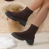 Botas Femininas da Moda Tamanho Grande para Comércio Exterior de Primavera Novas Elásticas Tricotadas com Mosca Botas Meia de Sola Grossa Casuais de Cano Baixo Estilo Martin