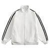 Estilo americano Retro Sports Three Bar Cardigan Collar Sweater para homens e mulheres outono fino solto preguiçoso chique casal jaqueta