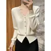 Cardigã de tricô estilo coreano com acabamento delicado em renda para mulheres, nova coleção outono 2026, top moderno e versátil com toque de alta qualidade