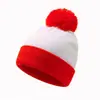 Chapéu de Tricô com Pom-pom Decoração Chapéu de Natal Pom-pom Blocos de Cor Listras Chapéu Vermelho e Branco Em Estoque Chapéu de Natal Chapéu de Halloween