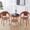Conjunto de Mesa e Cadeiras de Chá para Varanda, Conjunto de Cadeiras de Rattan de Três Peças, Layout de Área de Lazer de Rattan ao Ar Livre para Pátio, Mesa Pequena para Varanda