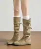 Botas de moda de dos vías gamuza fruncidas mismo estilo tacón oculto botas altas botas largas para mujer elegantes versátiles plisadas