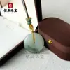 Pendente de Paz de Jade Verde Tianshan Cor de Jadeíta Natural Buda Trevo de Quatro Folhas Fivela de Paz Colar com Pingente