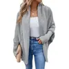 Nueva ropa de punto para mujer de otoño e invierno, cárdigan de color liso con mangas murciélago estilo europeo y americano, chaqueta de punto de manga larga para principios de otoño para mujer
