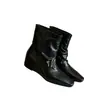 Estación Europea G Zapatos de Mujer 26 Moda de Invierno Plisados Suaves Piel de Vacuno de Capa Superior Curtida al Vegetal Punta Cuadrada Pequeña Suela Plana Tacón Oculto Botines de Cuero