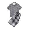 Ropa de Casa Japonesa Sencilla de Gasa Doble Capa Algodón Gasa Conjunto de Pijama Sin Costuras Laterales Manga Larga para Hombre y Mujer Cuadros Lunares