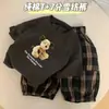 Conjunto de Verão de Algodão Puro de Manga Curta, Novo Estilo de Verão para Meninas e Bebês, Roupa Fina, Conjunto de Duas Peças com Camiseta e Calça Cropped
