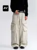 Com Calças Cargo Wide Leg Multibolsos Ricas Estilo Retro Americano para Homens e Mulheres, Calças Casuais Versáteis Dobradas Soltas Emagrecedoras