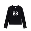 Top Preto com Manga Longa, Gola Redonda, Ombro Normal, Corte Justo, Novo Design de Marca Tendência Estilo Americano para Primavera e Outono, Camiseta Spicy Girl