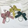 Llavero Creativo de Cadena de Perlas con Lazo para Mujer, Colgante de Bolso a la Moda, Llavero de Coche, Lazo de Cinta Personalizado