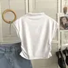 Camiseta Popular de Internet Estilo Puro Deseo Cuello Medio Manga Corta para Mujer Verano 2024 Nuevo Estilo Americano Retro Versátil que Reduce la Edad Top Estilo Occidental