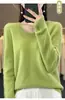 Listo para Usar de Primera Línea 100 Lana Tejido de Punto para Mujer Cuello en V Otoño e Invierno Nuevo Color Puro Holgado Versátil Lana Holgado Camiseta Básica