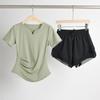Ropa de Yoga Ceñidora a la Cintura para Mujer, Top Deportivo para Correr, Camiseta de Cuello en V, Conjunto de Ropa de Fitness Transpirable de Secado Rápido, Traje Deportivo de Verano para Mujer