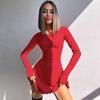 Estilo europeu e americano cross-border roupas femininas outono einverno nova moda simples cor sólida cinta traseira cintura- vestido apertado de comércio exterior atacado